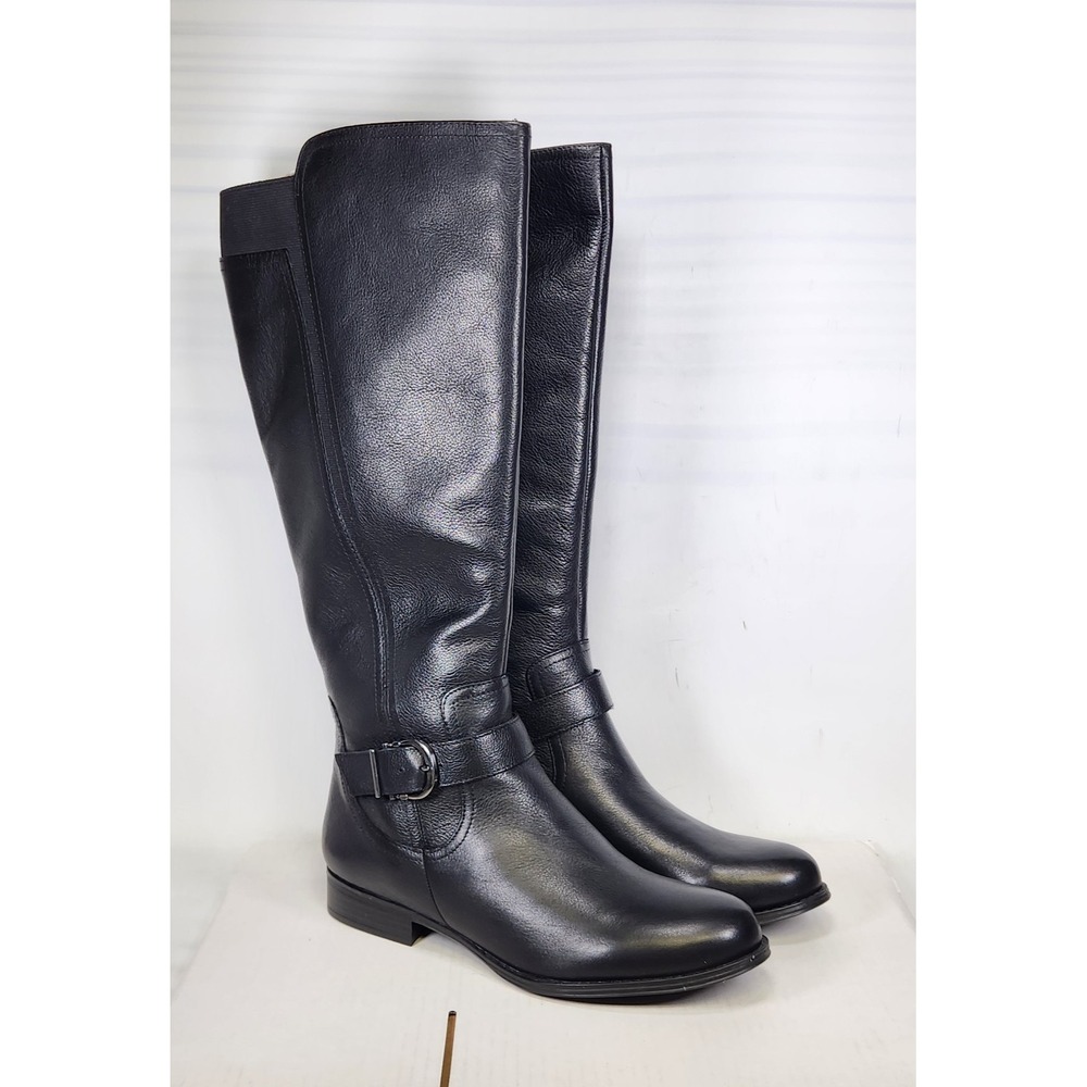 Naturalizer Jaya Boots Women Size 10 Black Leather WIDE CALF Knee High